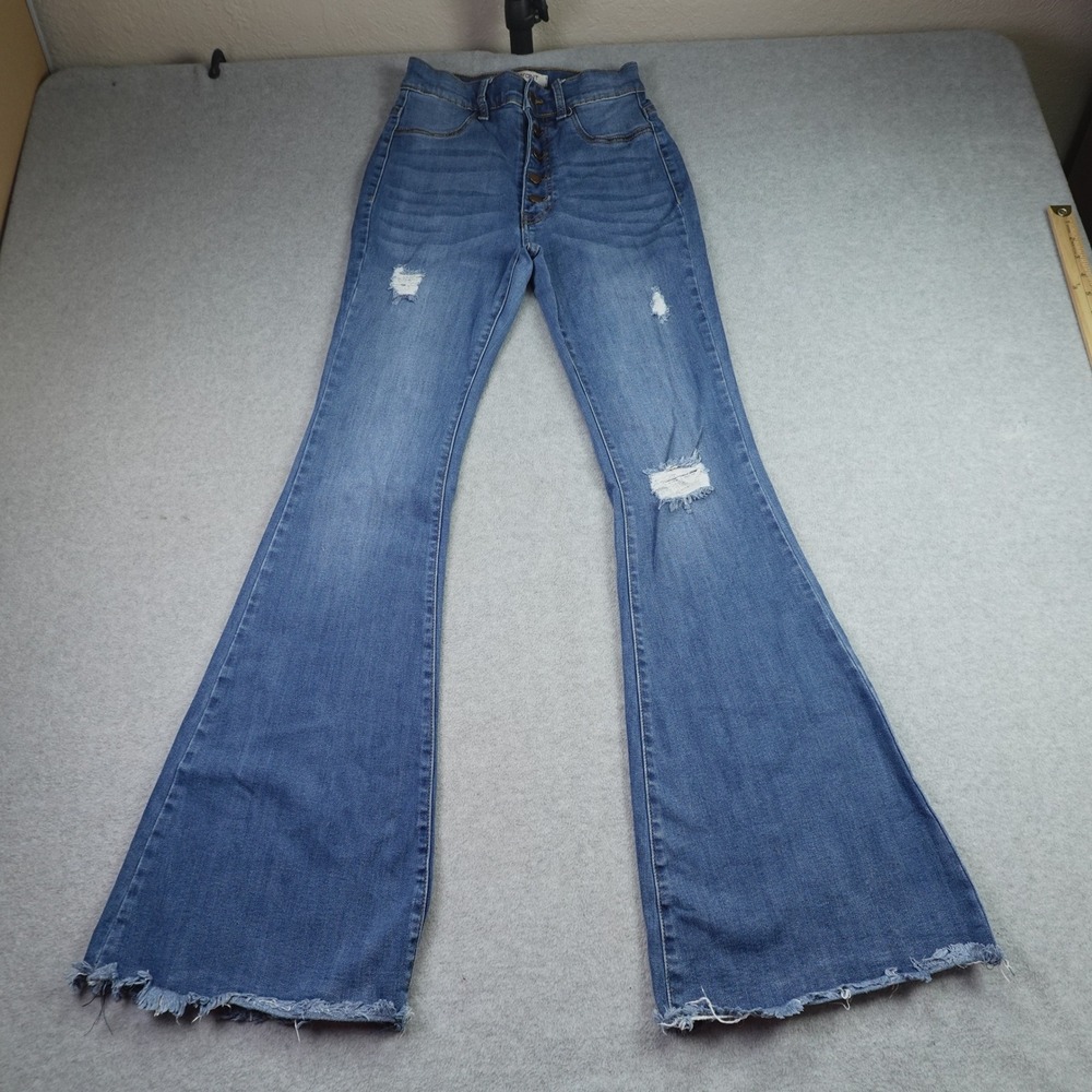 Vibrant MIU Jeans Womens 7 W27 Blue Distressed Flare High‎ Rise Bell Bottom